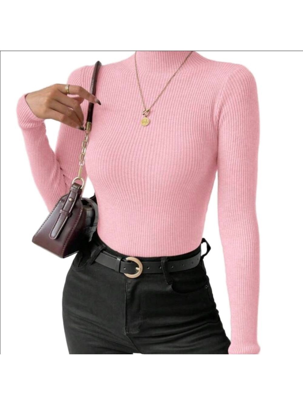 SHEIN Blush Ribbed Long Sleeve Top